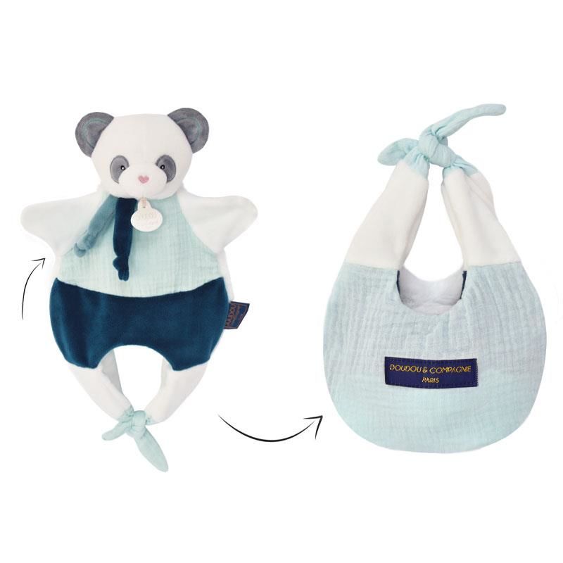  - les petits fûtés - marionnette panda bleu blanc 30 cm 